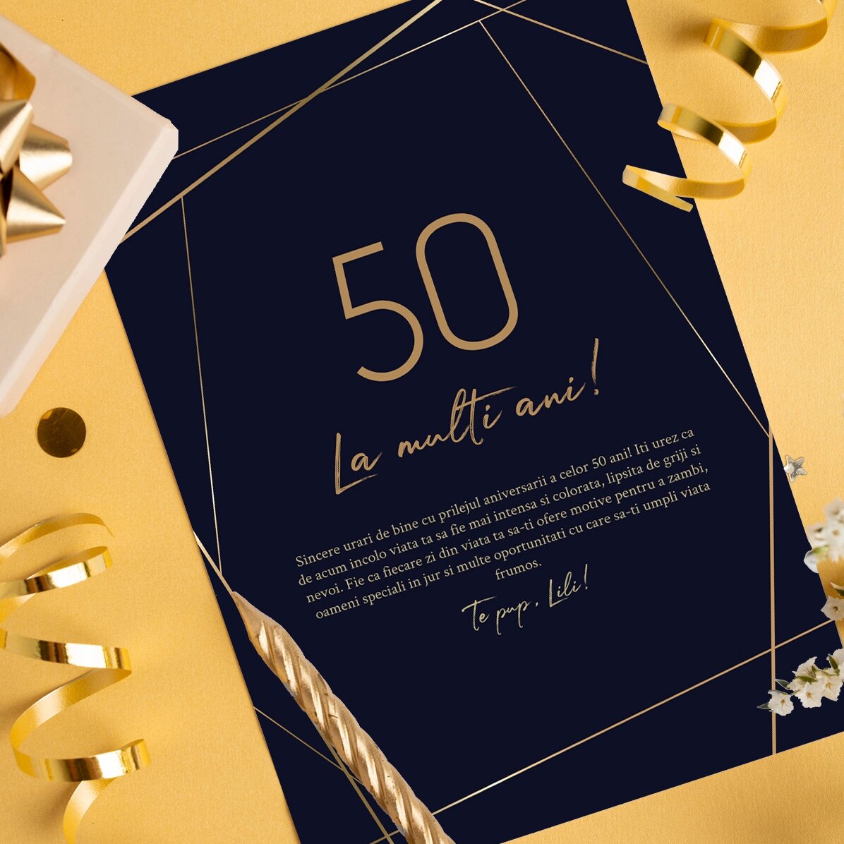 Spersonalizowana kartka z życzeniami z tekstem – Golden 50