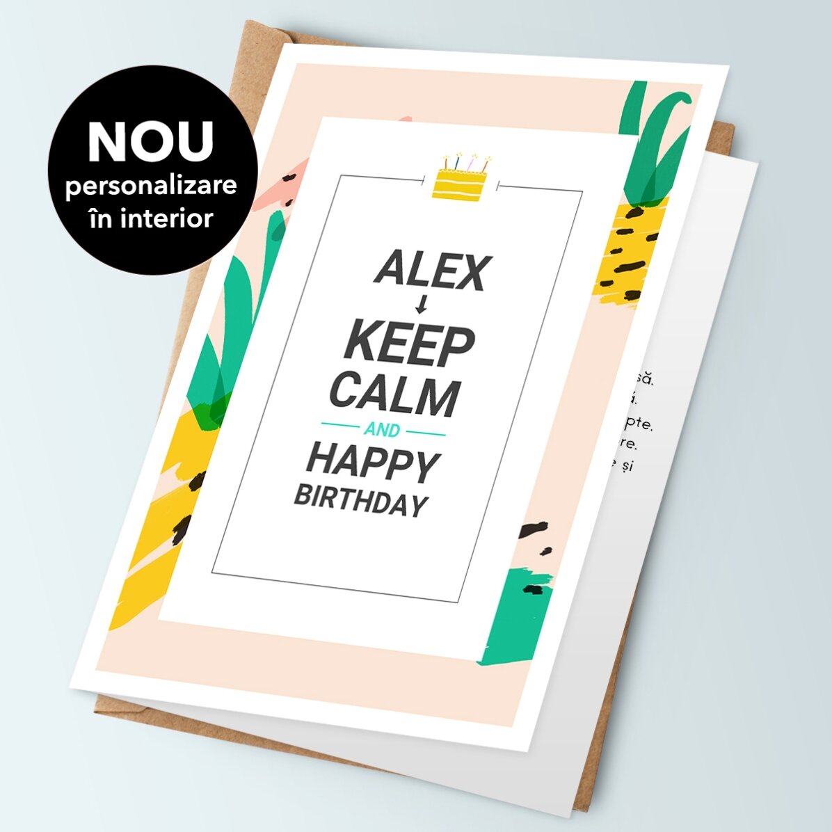 Spersonalizowana kartka z życzeniami z napisem – KEEP CALM and happy birthday