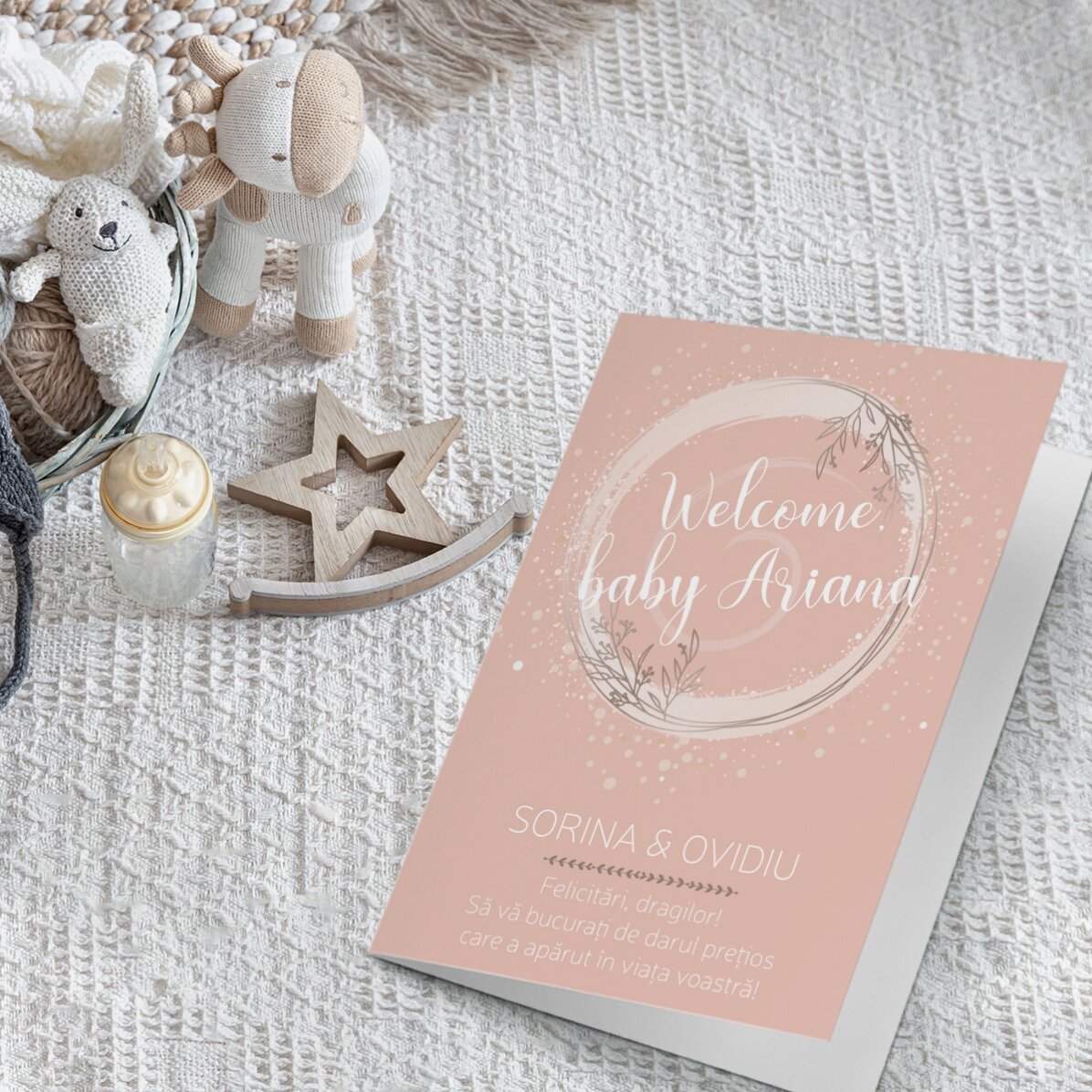 Spersonalizowana kartka z napisem – „Welcome, baby!”