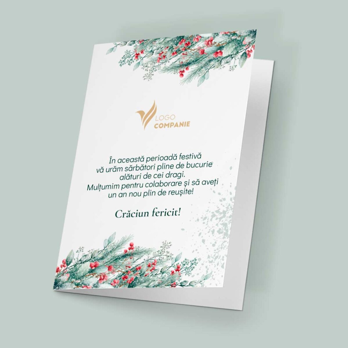 Spersonalizowana kartka z życzeniami, z tekstem i logo na odwrocie – Wesołych Świąt!