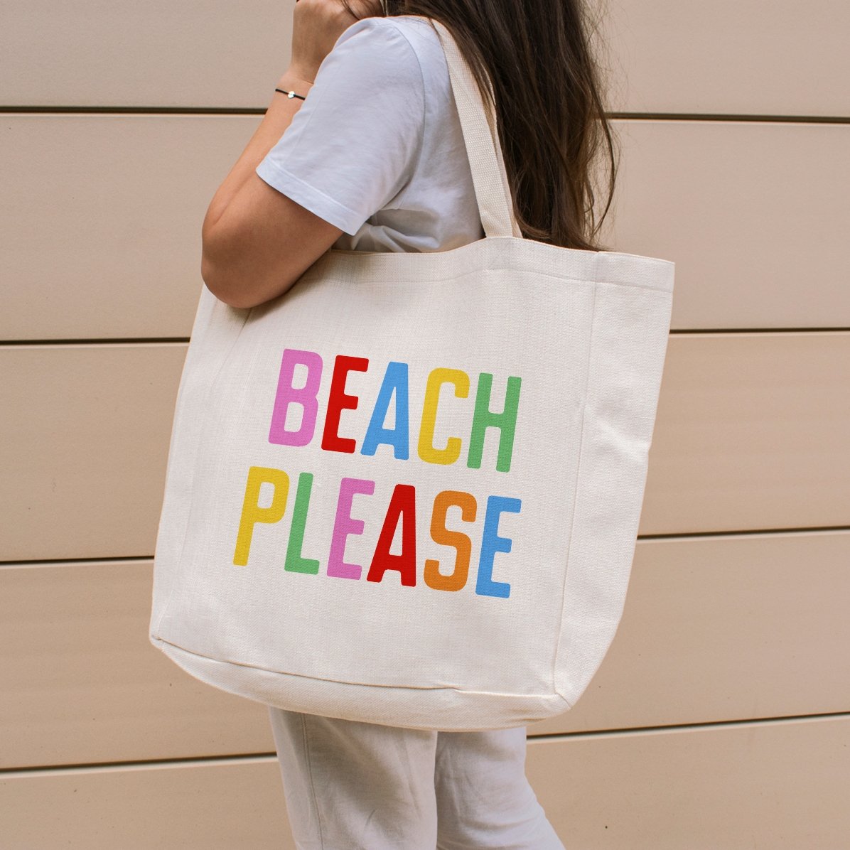 Personalised beach bag with text - Beach please multicoloured