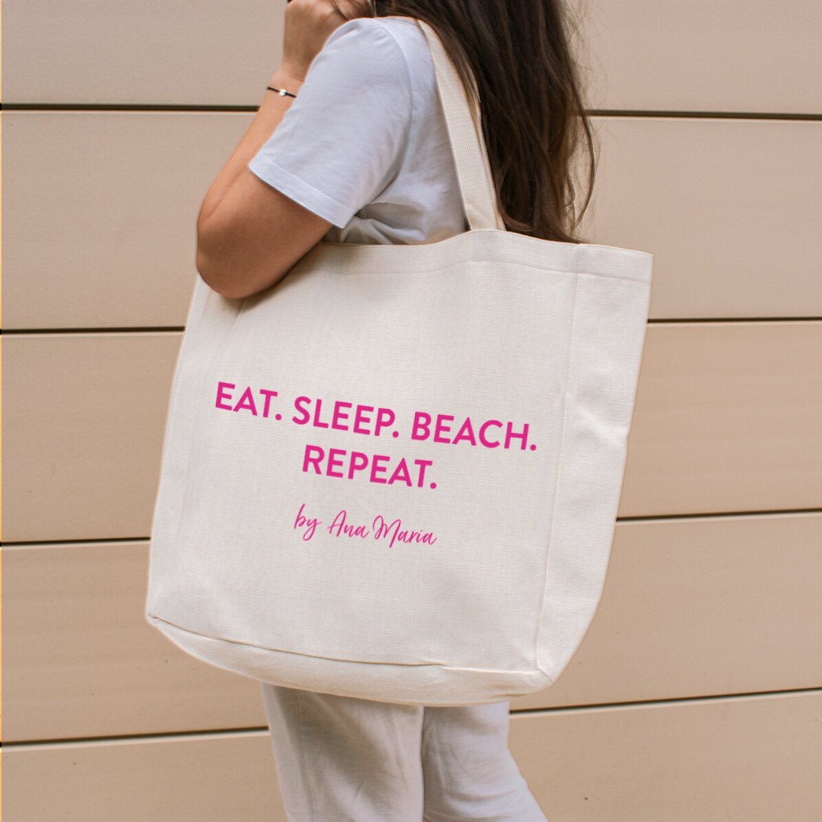 Beach bag personalised with text - Beach. Repeat