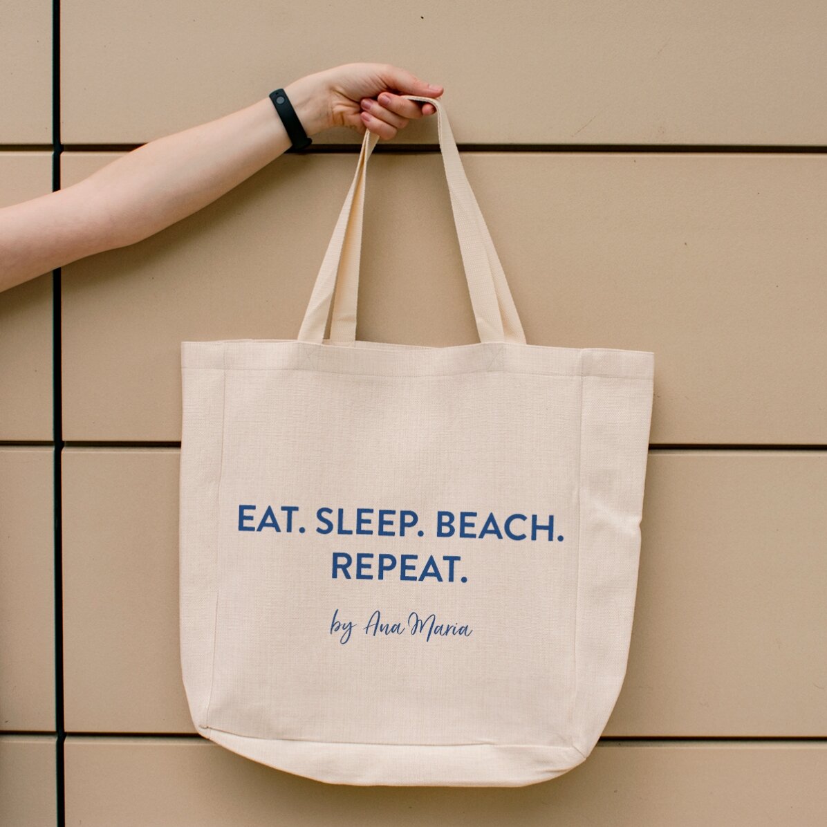 Beach bag personalised with text - Beach. Repeat