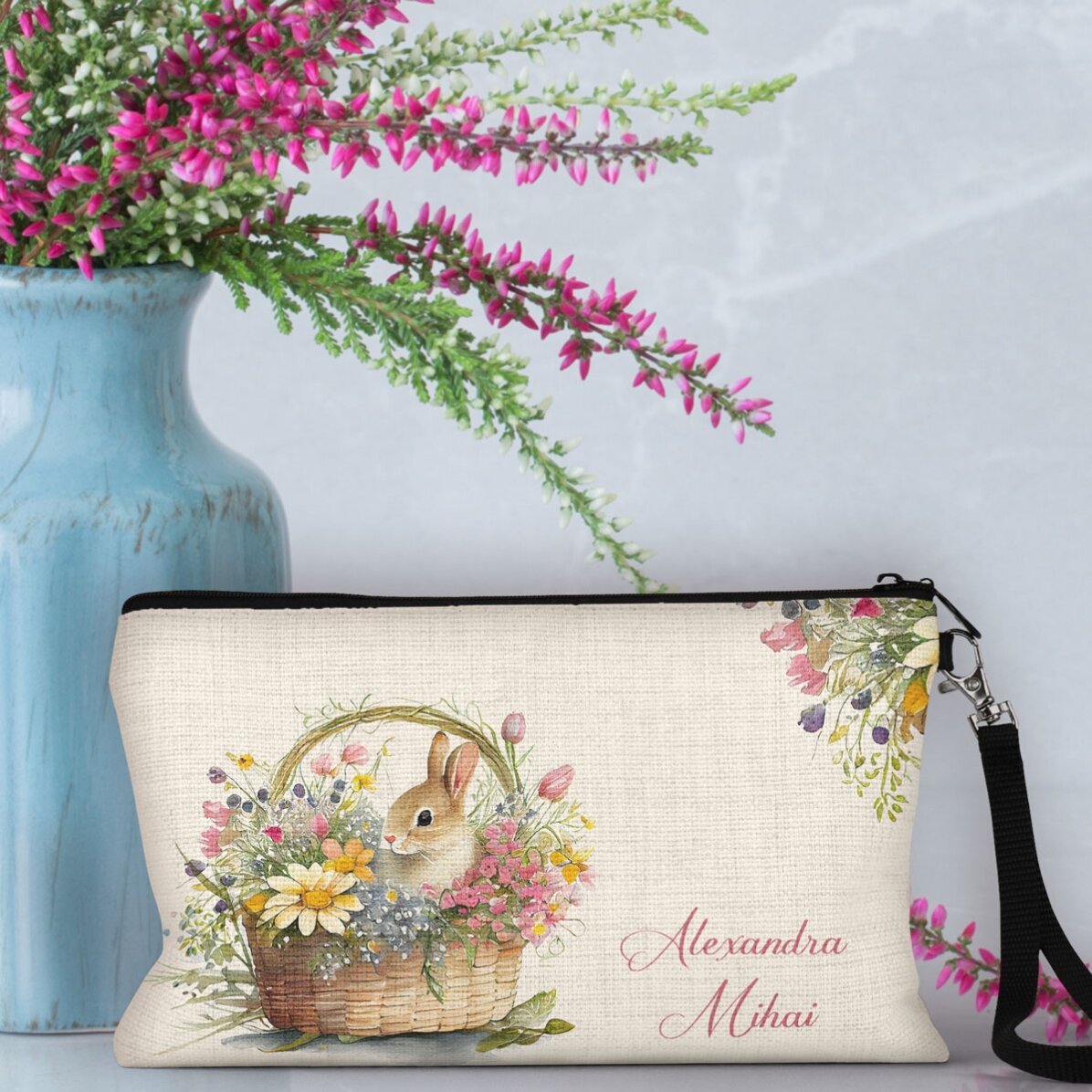 Kosmetyczka na akcesoria personalizowana z imieniem – Króliczek