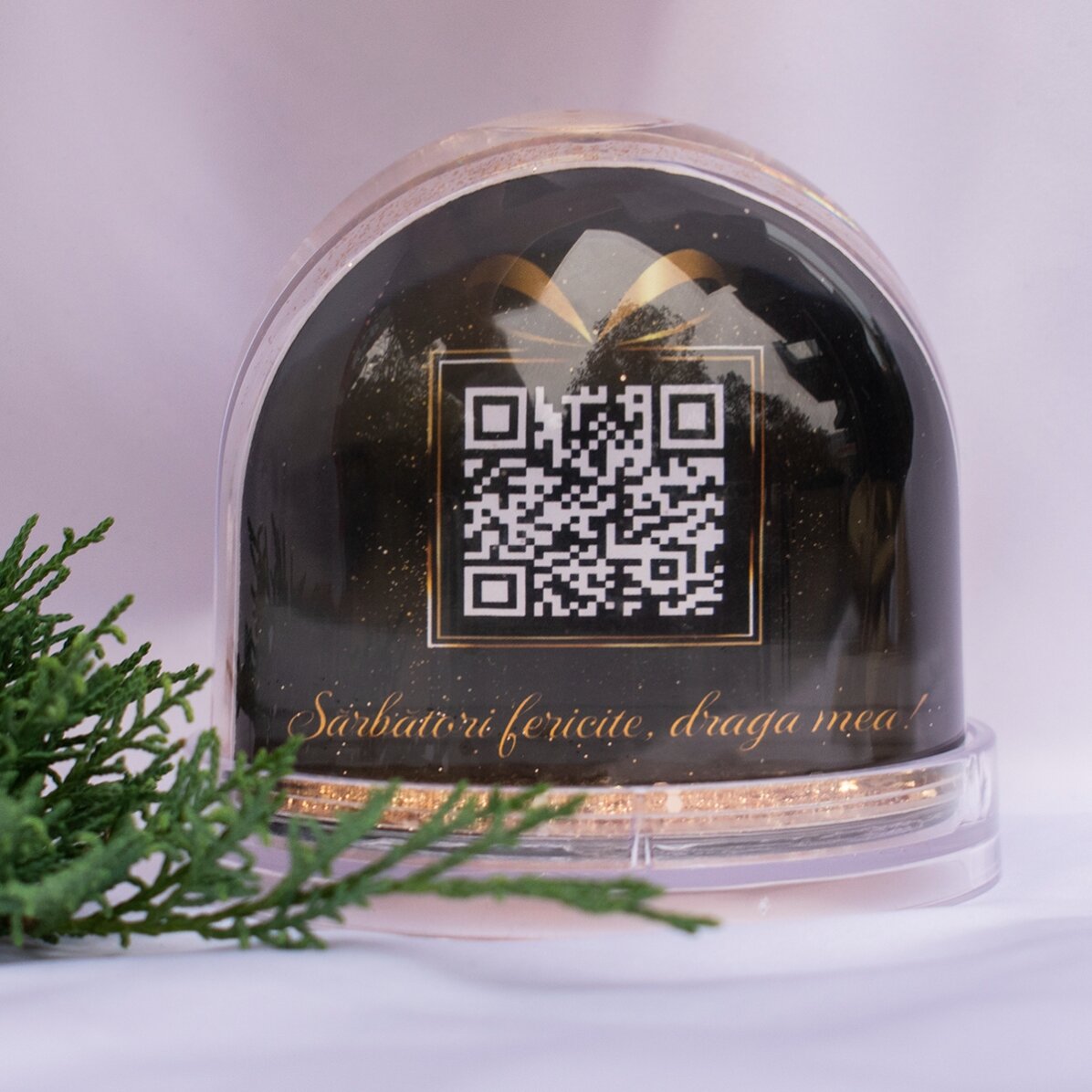 Personalised desk globe with photo, message and QR code