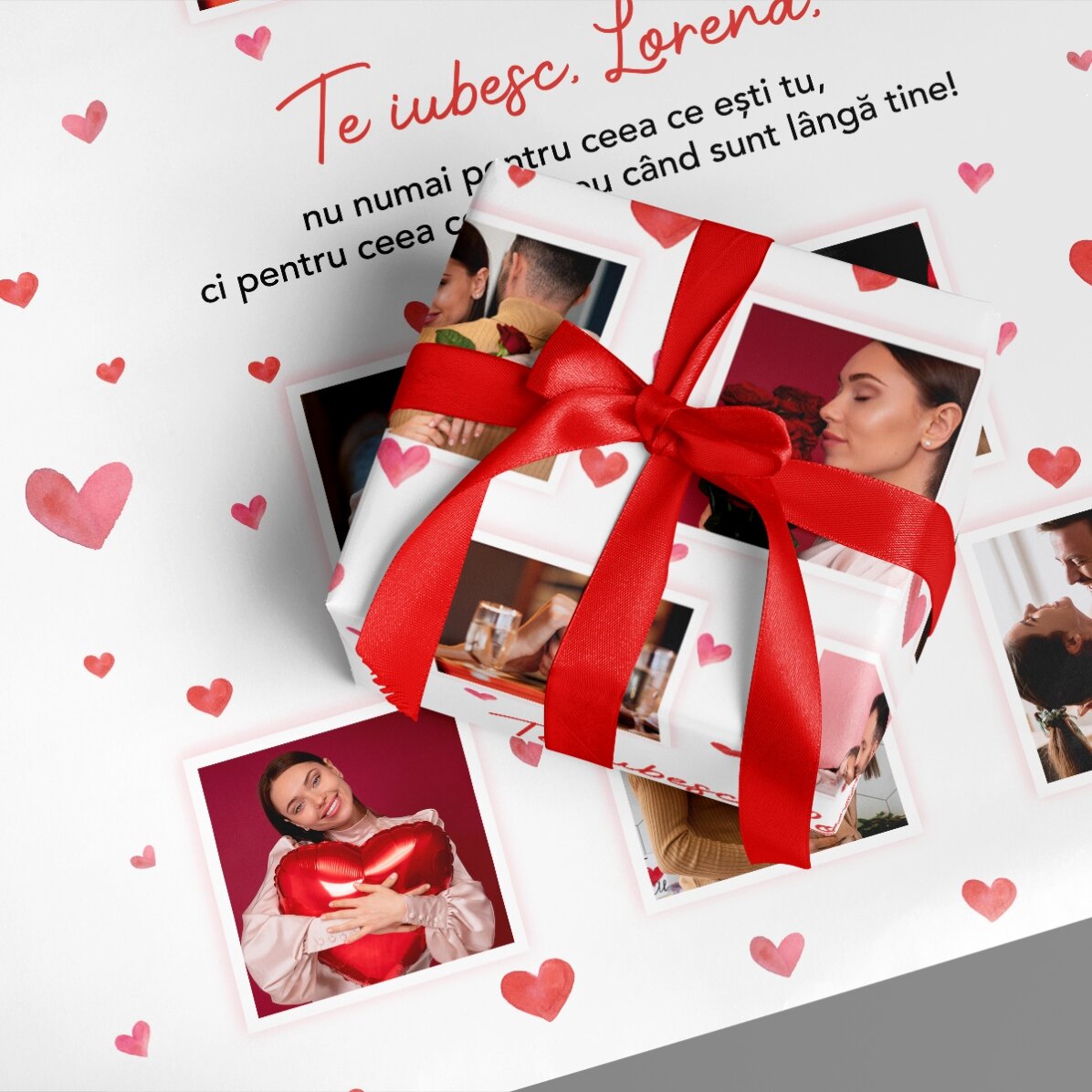 Spersonalizowany papier do pakowania prezentów z 10 zdjęciami i wiadomością – Love