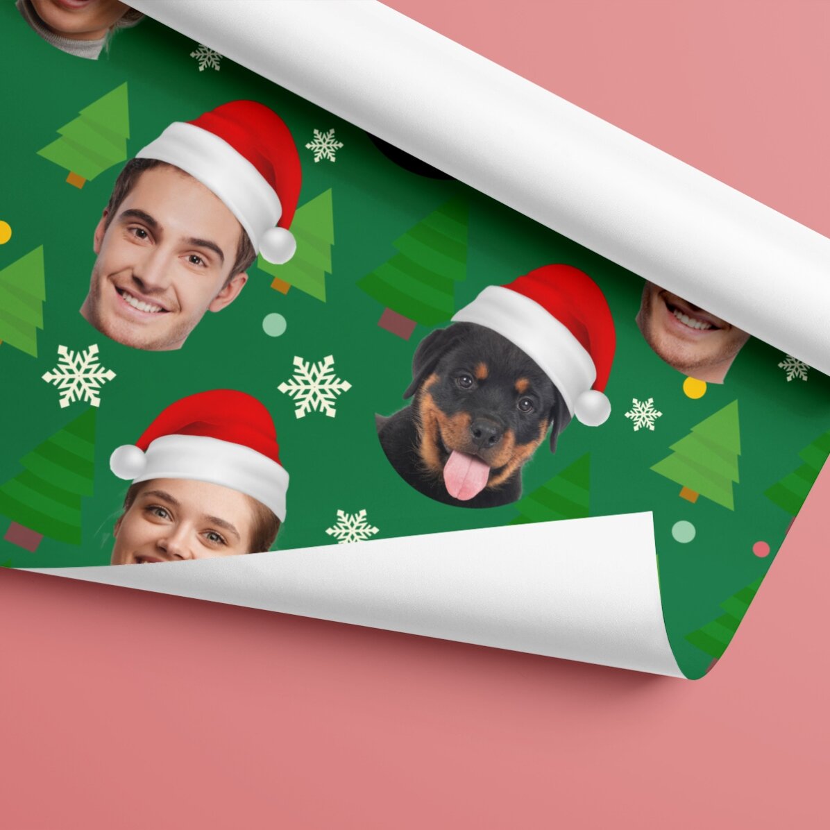 Spersonalizowany papier do pakowania prezentów z 3 zdjęciami – Funny Christmas