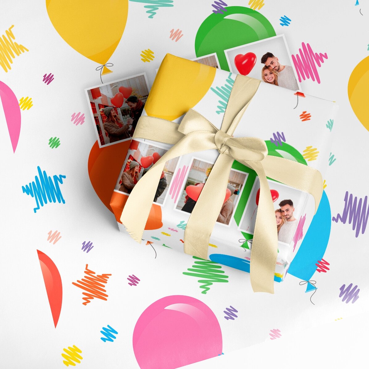Personalised gift wrapping paper with 3 photos
