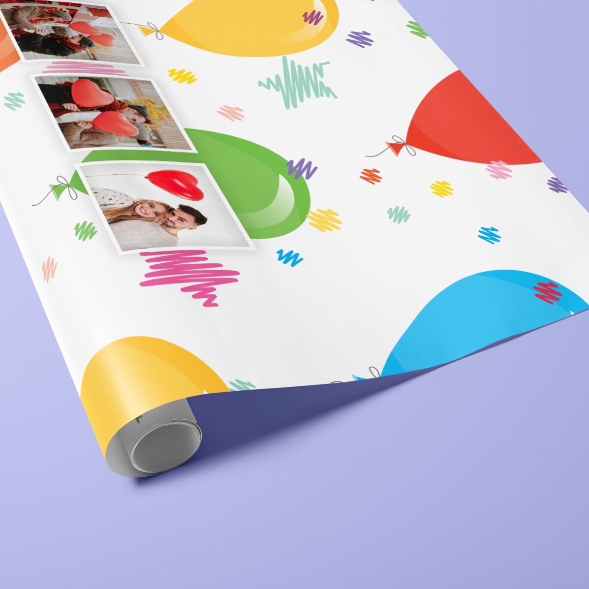 Personalised gift wrapping paper with 3 photos