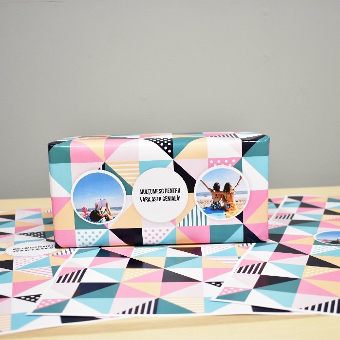 Personalised gift wrapping paper with 2 photos and text