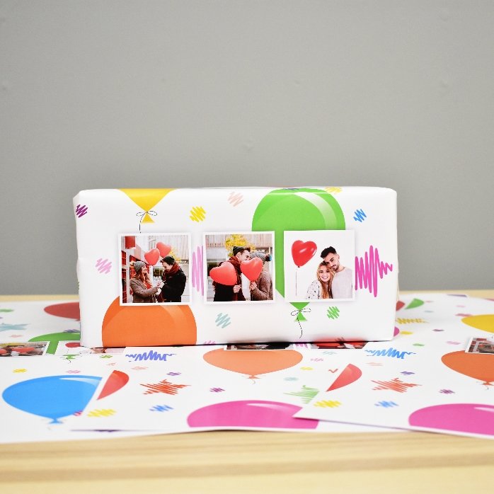 Personalised gift wrapping paper with 3 photos