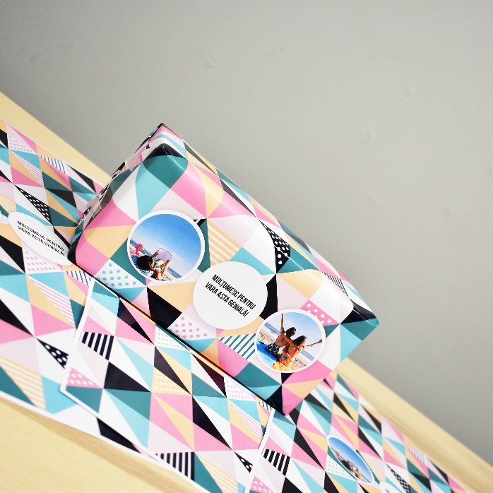 Personalised gift wrapping paper with 2 photos and text