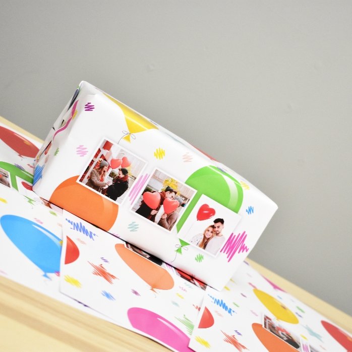 Personalised gift wrapping paper with 3 photos