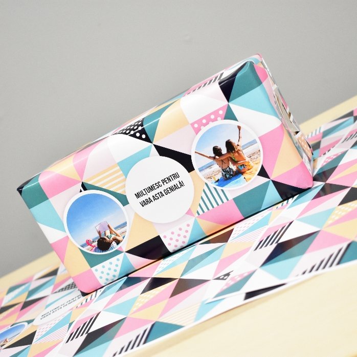 Personalised gift wrapping paper with 2 photos and text