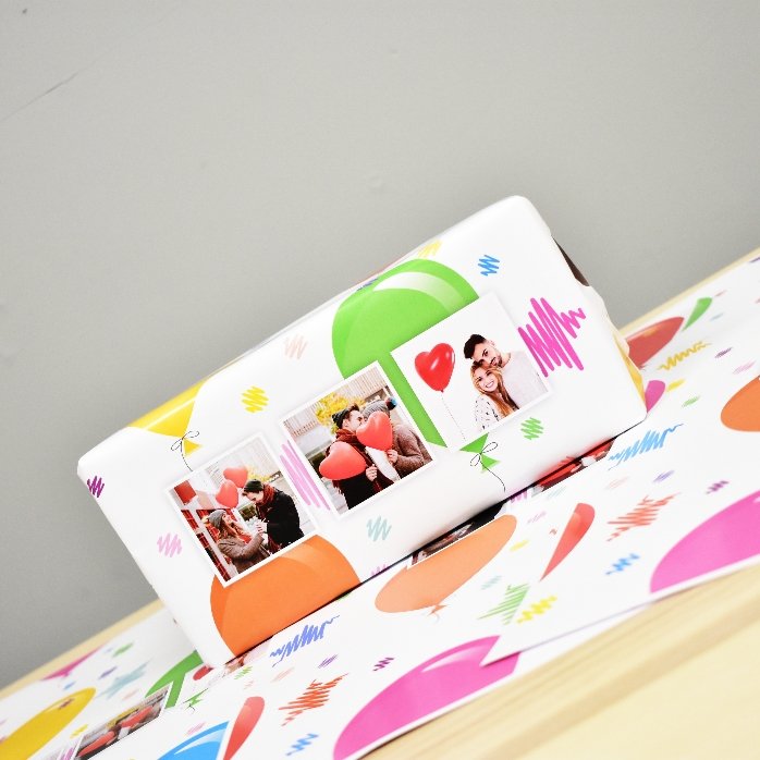 Personalised gift wrapping paper with 3 photos