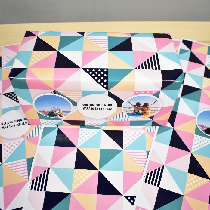 Personalised gift wrapping paper with 2 photos and text