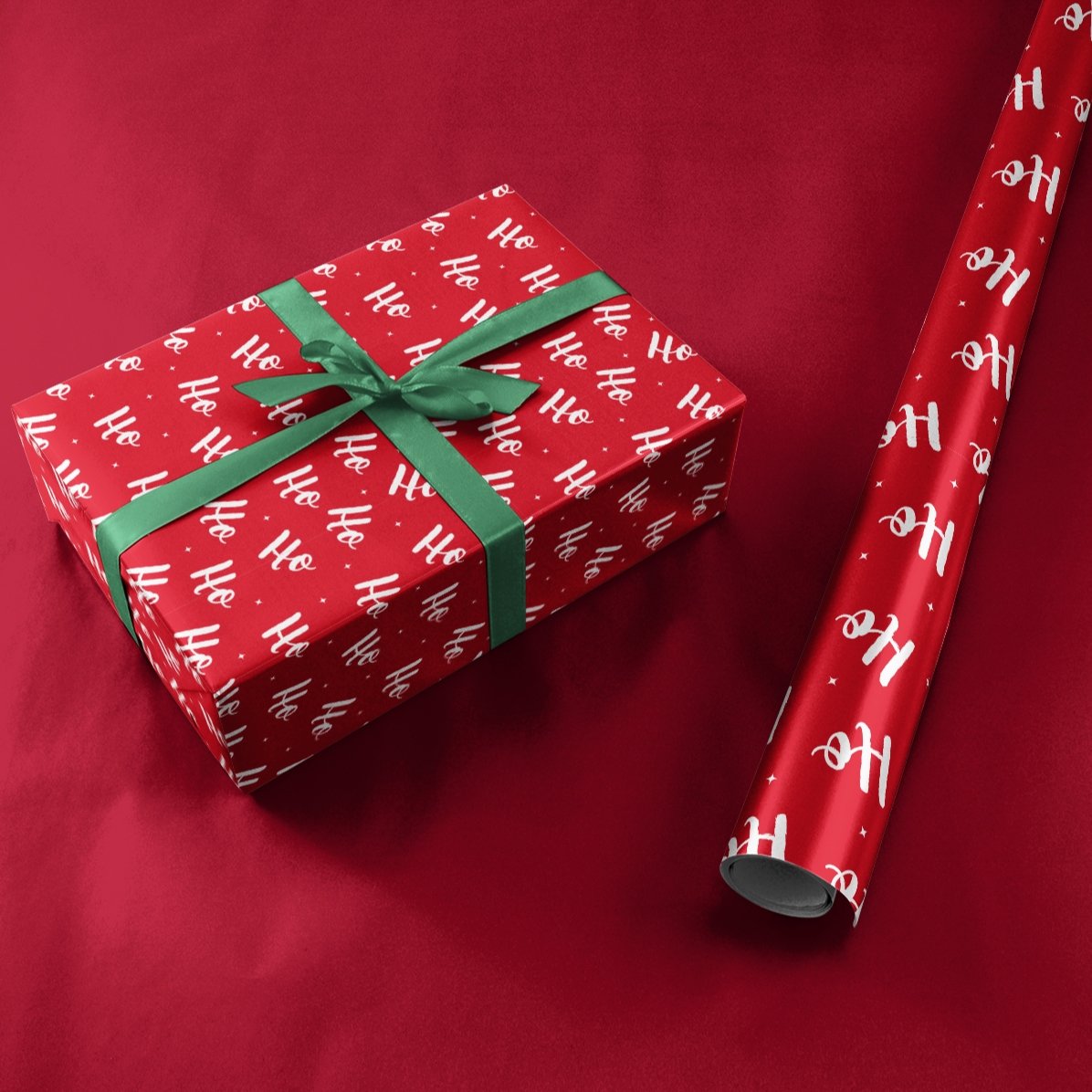 Papier do pakowania prezentów z indywidualnym napisem w ramce – HoHoHo