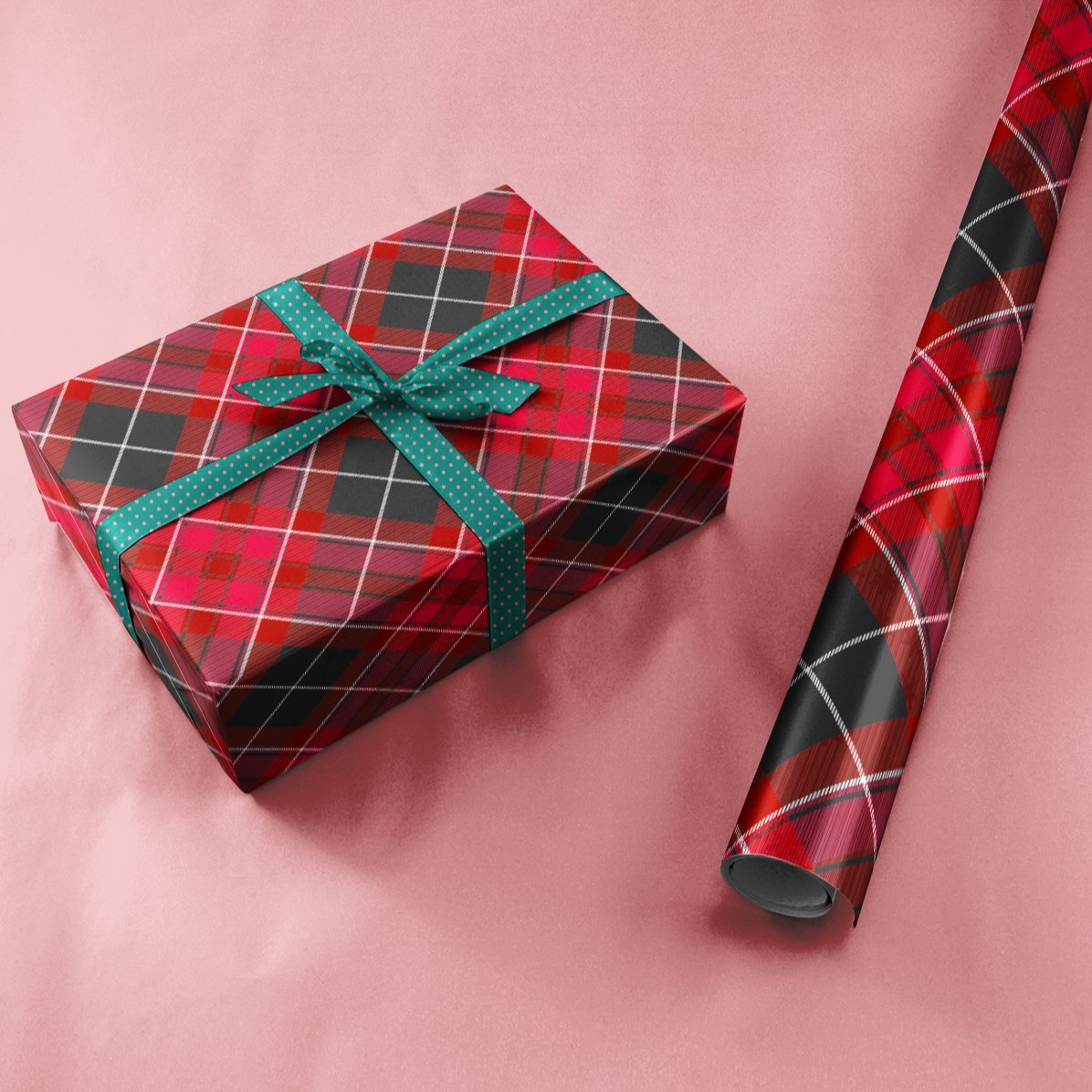 Personalised gift wrapping paper with text in a border - Tartan