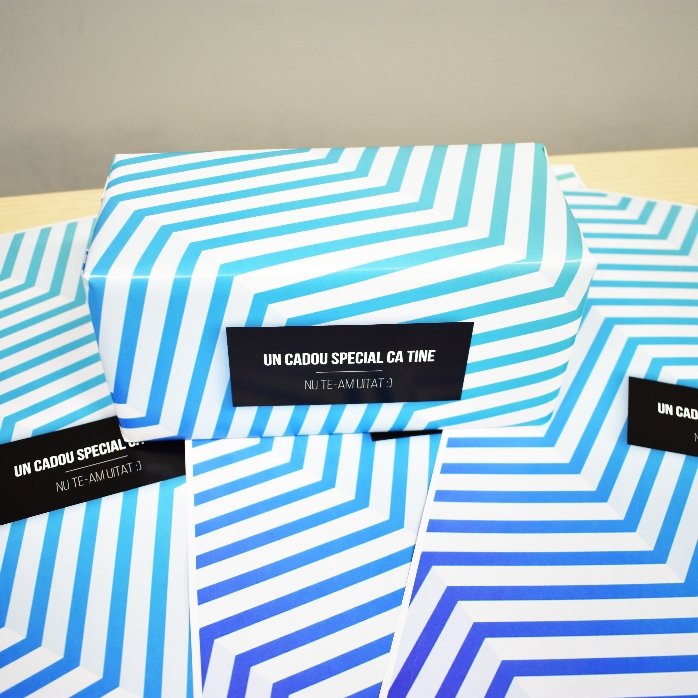 Personalised gift wrapping paper - blue gradient pattern with black border text