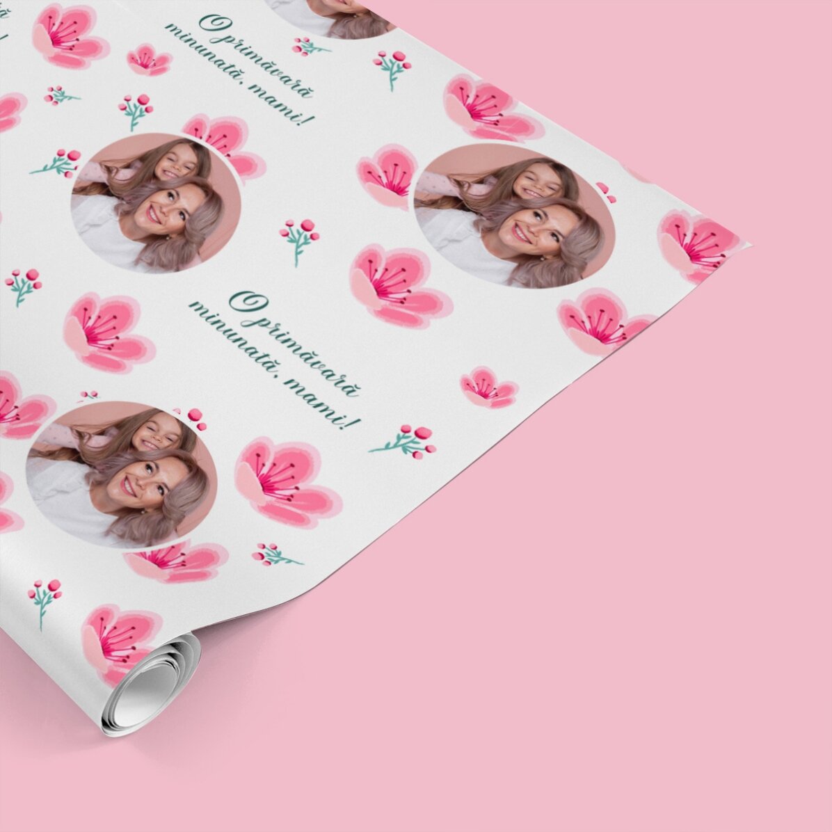 Papier do pakowania prezentów z własnym zdjęciem i napisem – Wiosna