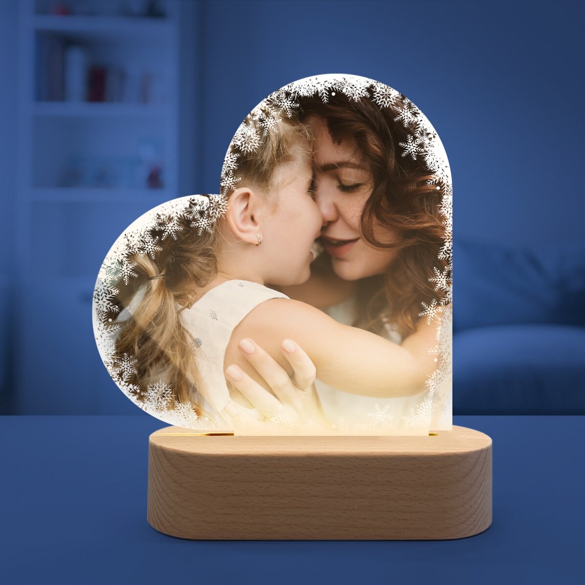 Lampa nocna LED w kształcie serca z personalizowanym zdjęciem – Płatki śniegu