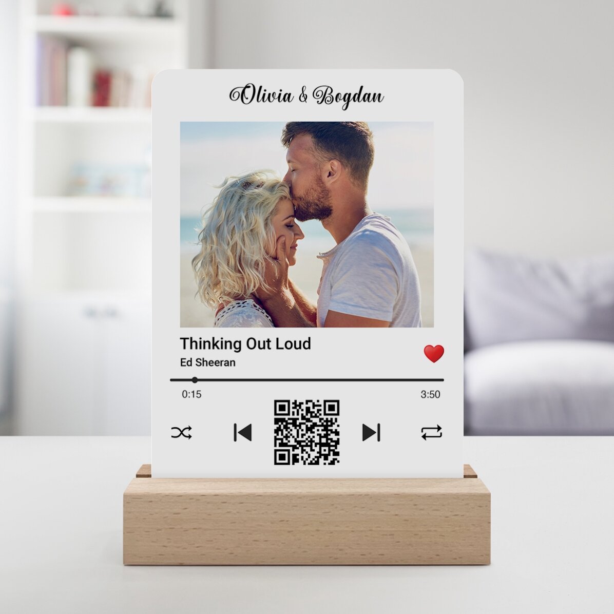 Spersonalizowana lampka nocna LED ze zdjęciem i kodem QR – Nasza piosenka