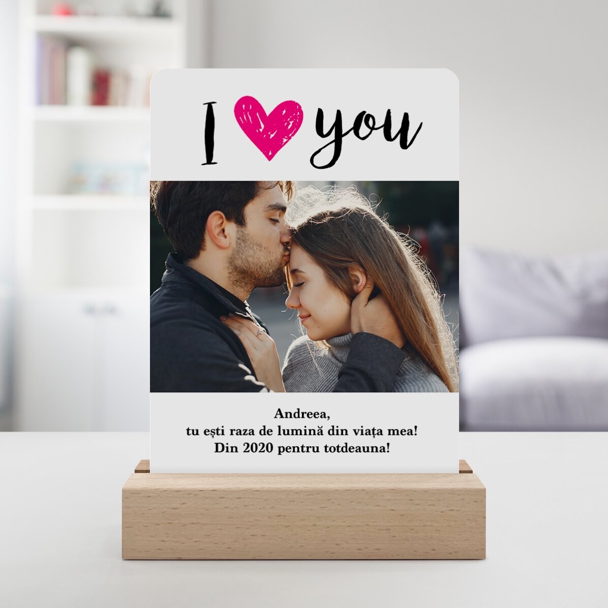 Spersonalizowana lampa nocna LED ze zdjęciem i napisem – „I love you”