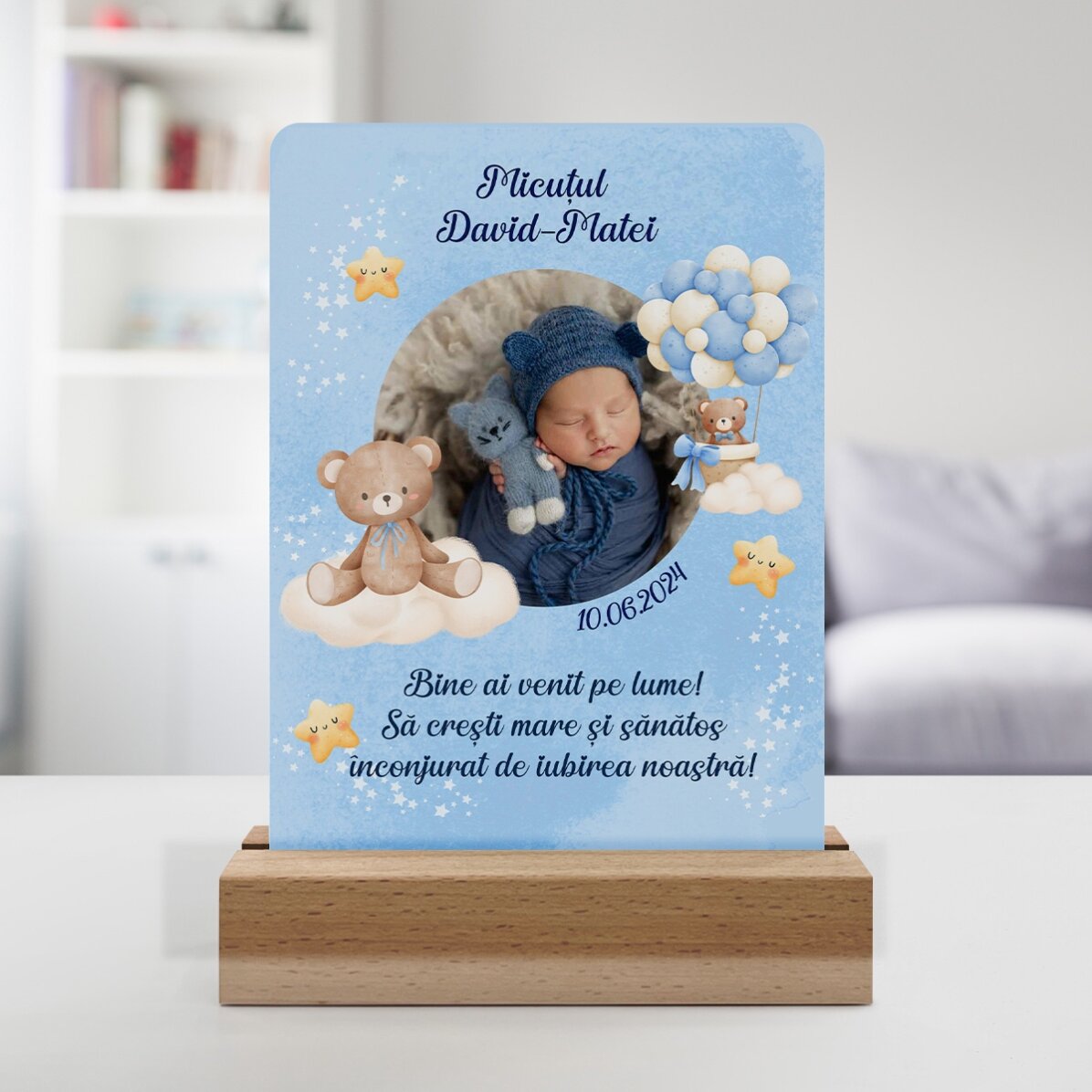 Spersonalizowana lampka nocna LED ze zdjęciem i napisem – Baby Boy