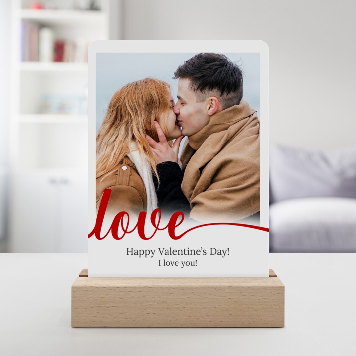 Personalised LED night light with a photo and message - Love
