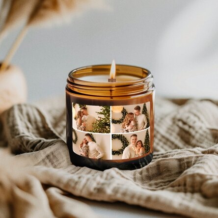 Small scented candle personalised with 4 photos