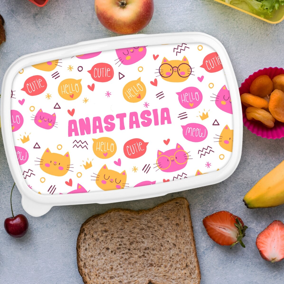Pudełko na lunch, pojemnik z imieniem – Hello cuties