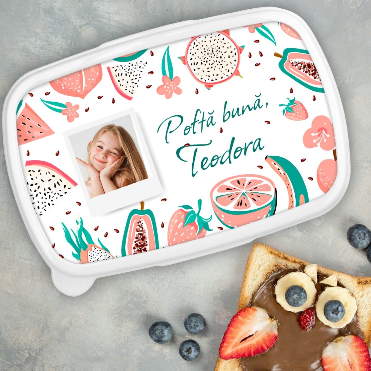 Pudełko na lunch, pojemnik z indywidualnym nadrukiem ze zdjęciem i napisem – Owoce