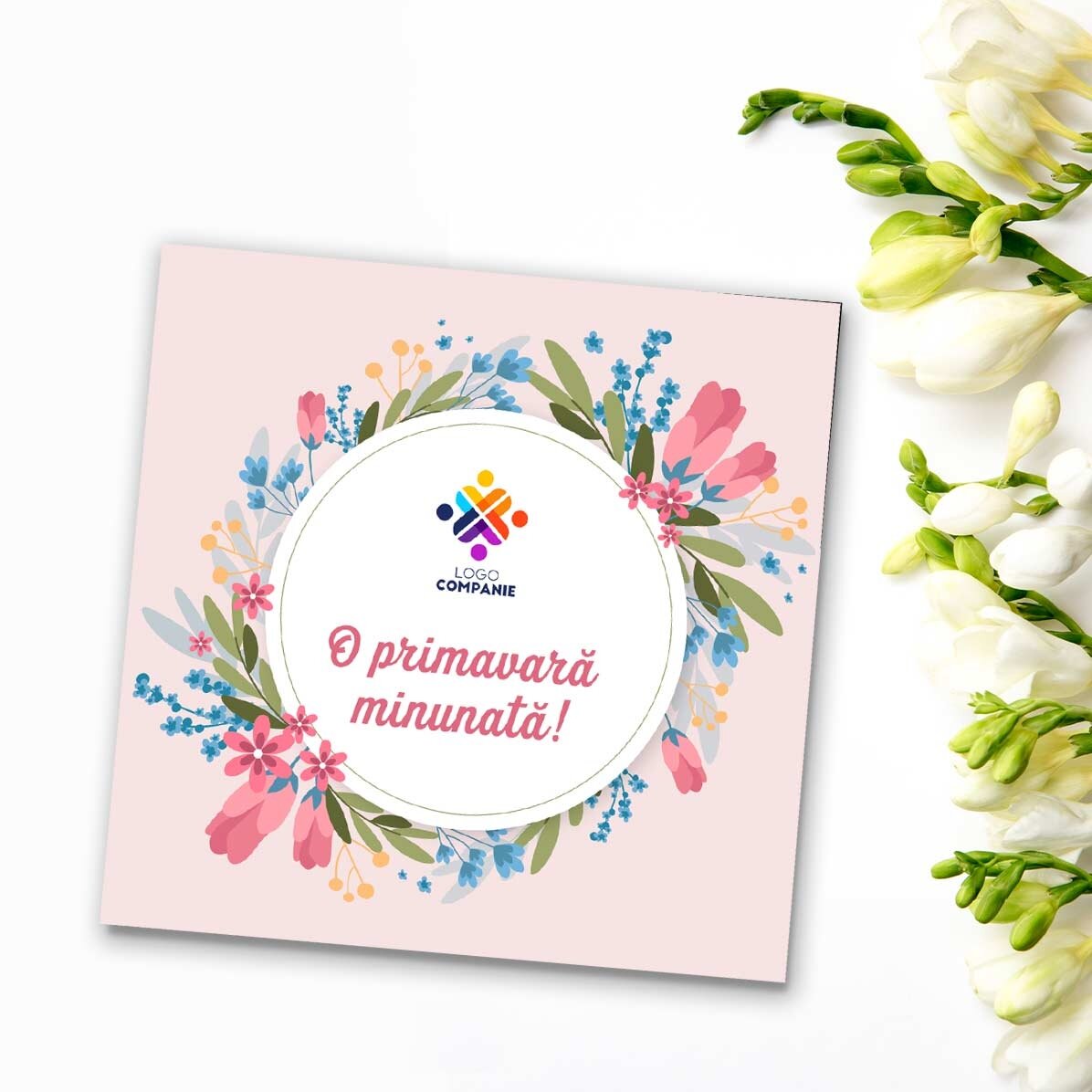 Spersonalizowany magnes 10x10 z logo i napisem – Piękna wiosna!