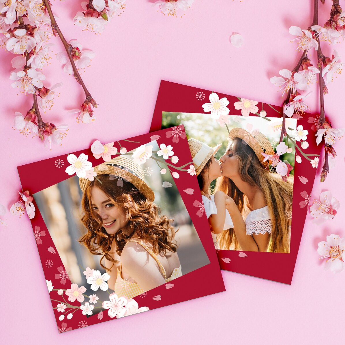 Personalised 10x10 magnet with a photo - Cherry blossoms