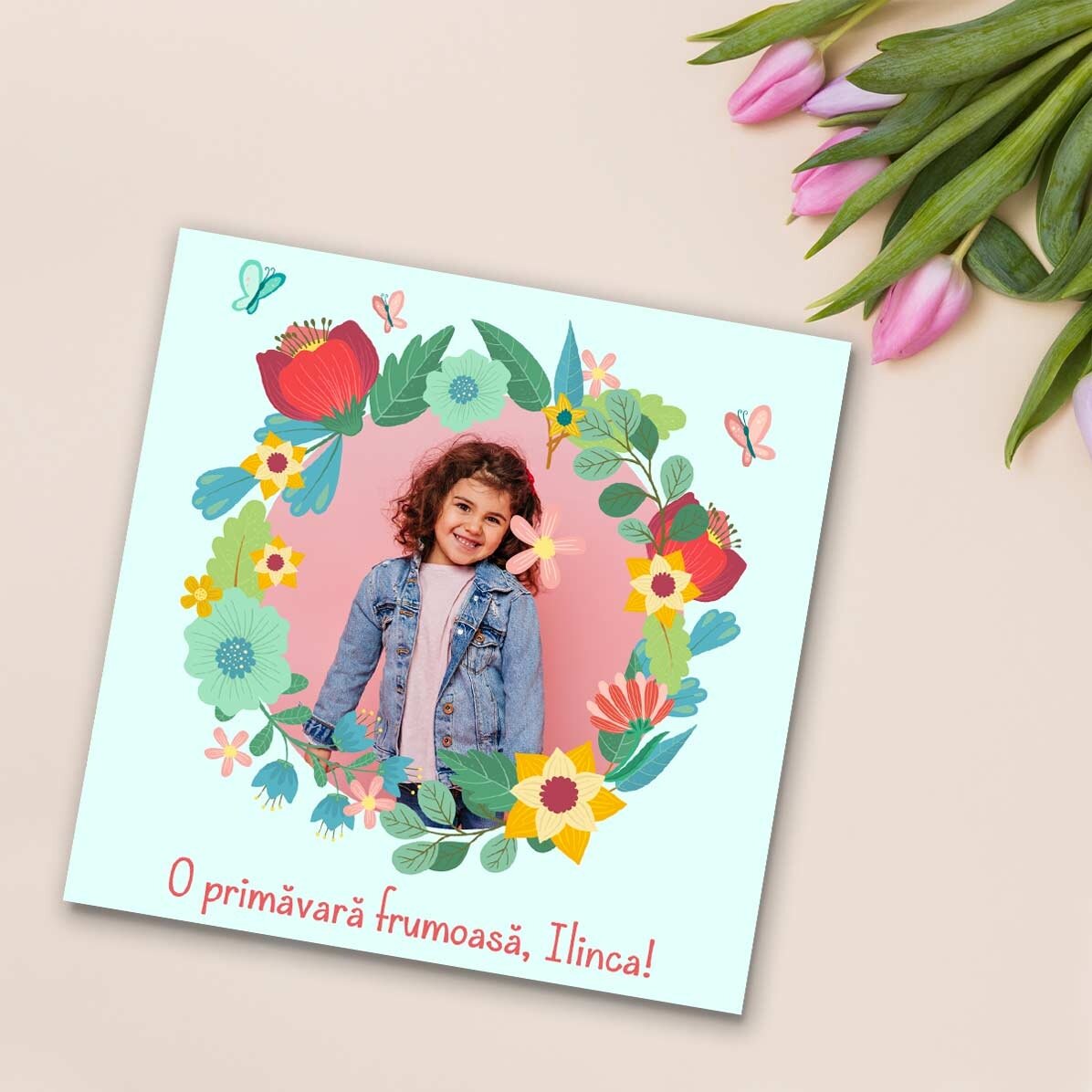 10x10 magnet personalised with a photo and text - Flowers