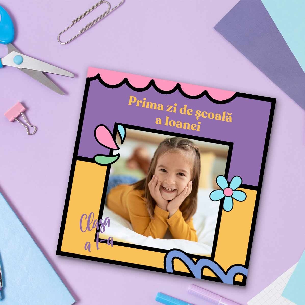 Personalised 10x10 magnet with a photo and text - First day of school