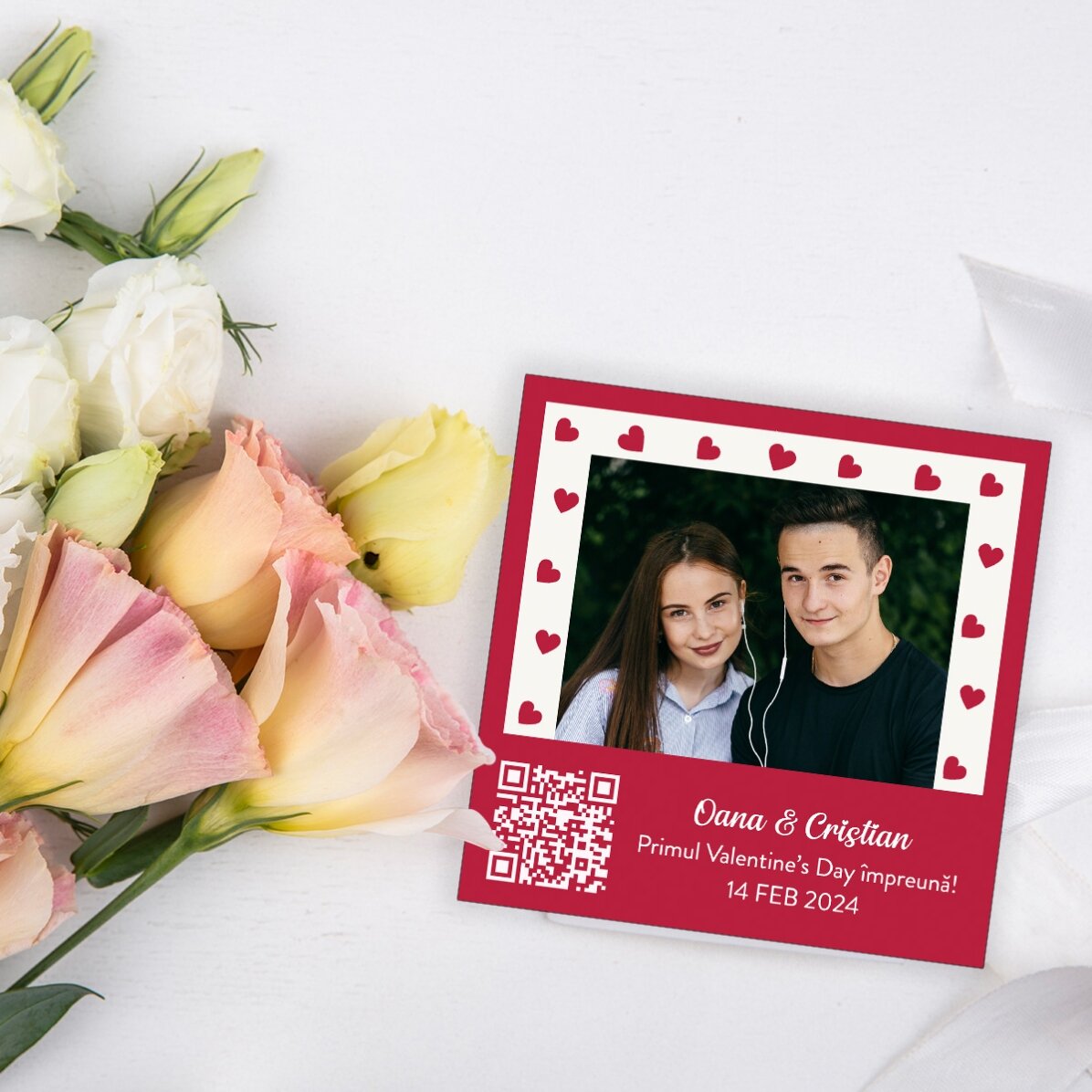 10x10 magnet personalised with photo, message and QR code
