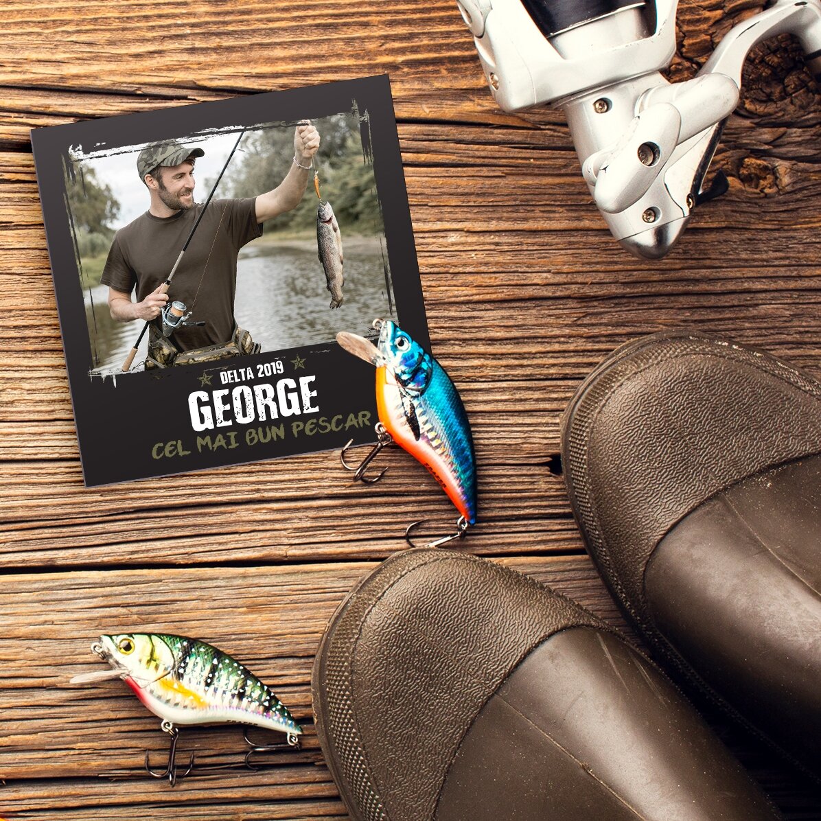 Personalised 10x10 magnet with photo and text - Best Fisherman