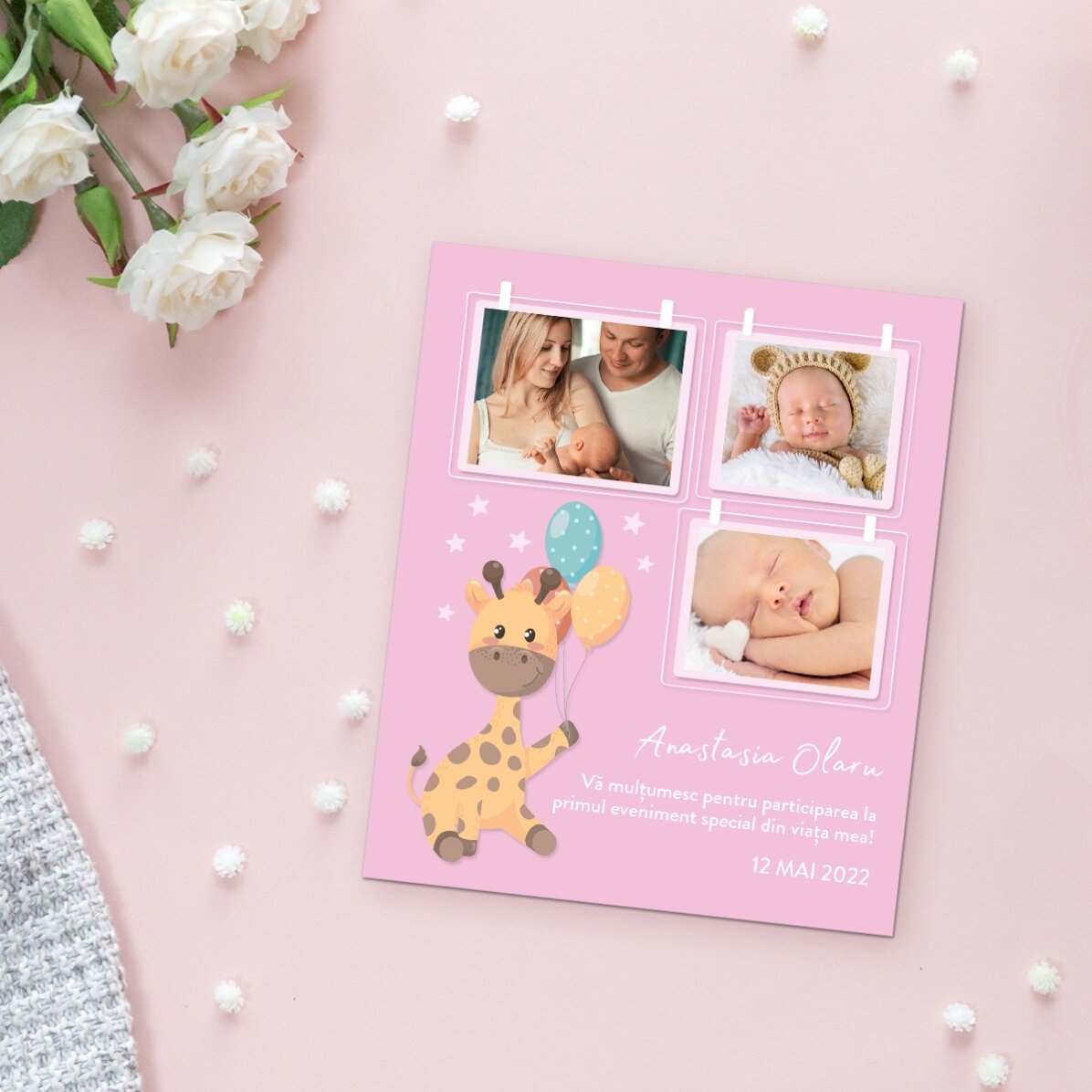 Spersonalizowany magnes 10 x 12 cm z 3 zdjęciami i tekstem – Baby