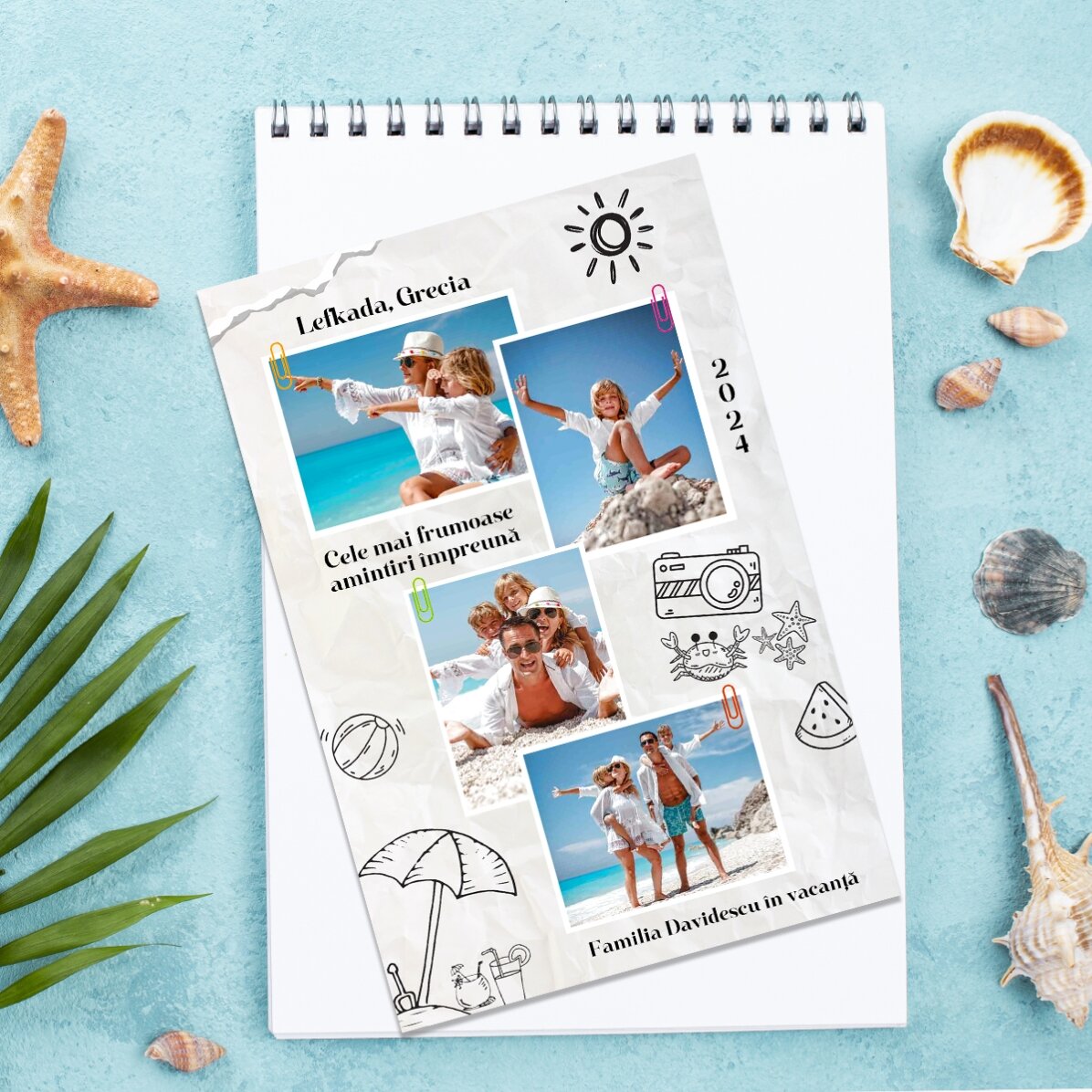 Spersonalizowany magnes o wymiarach 10 x 15 cm z 4 zdjęciami i tekstem – Holiday