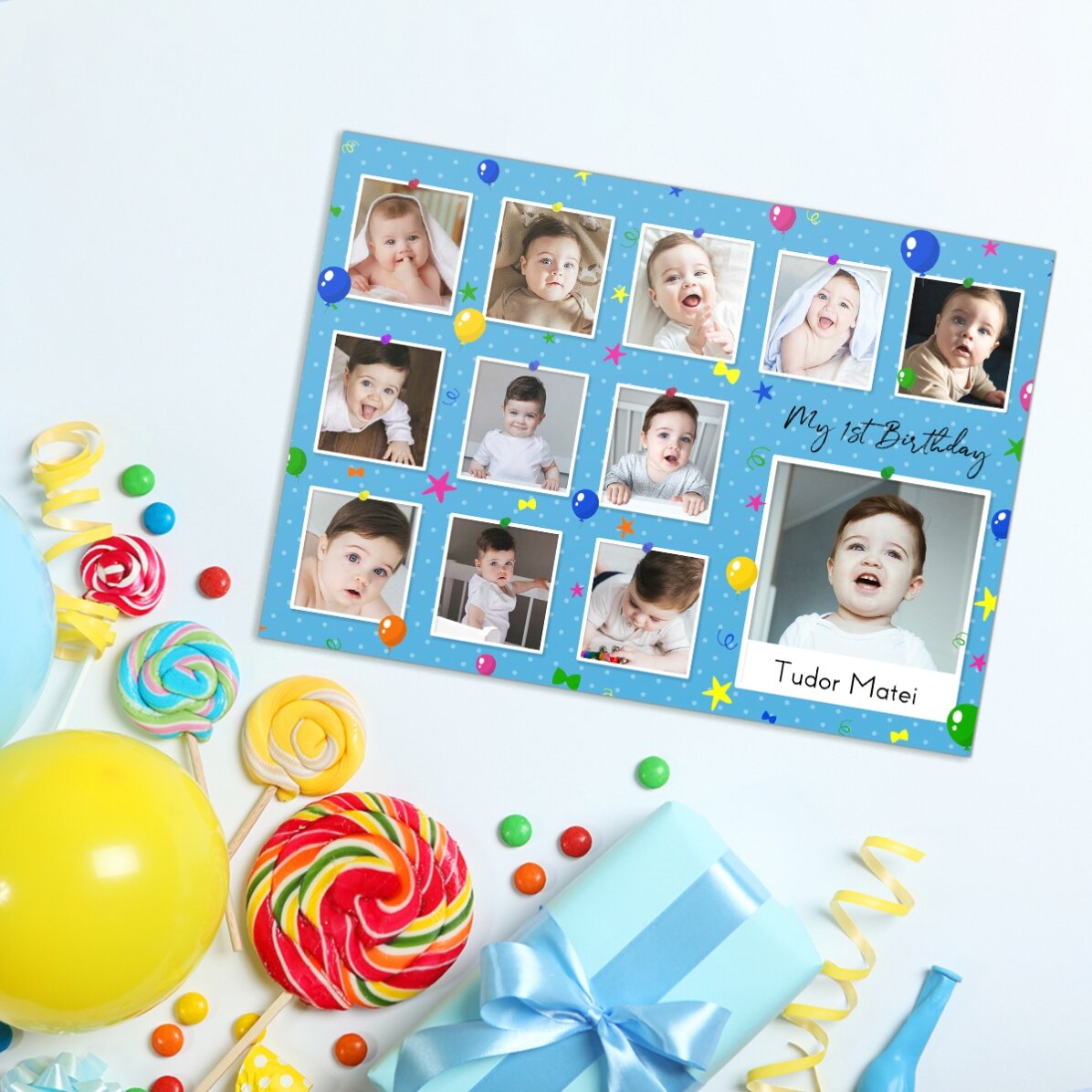 Magnes 18 x 13 cm z własnymi zdjęciami i napisem – „My first birthday”