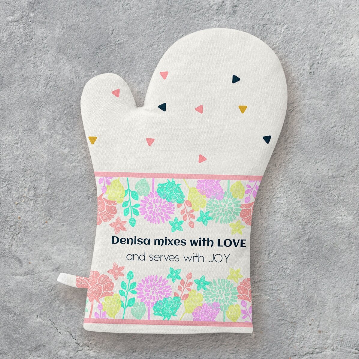 Spersonalizowana rękawica kuchenna z napisem – „Mixed with love”