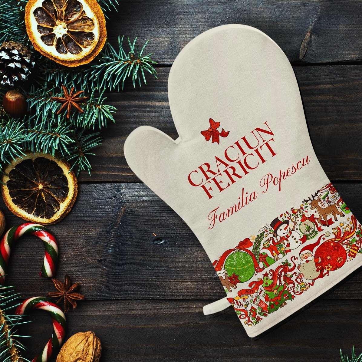 Personalised oven glove and text - Traditional Christmas