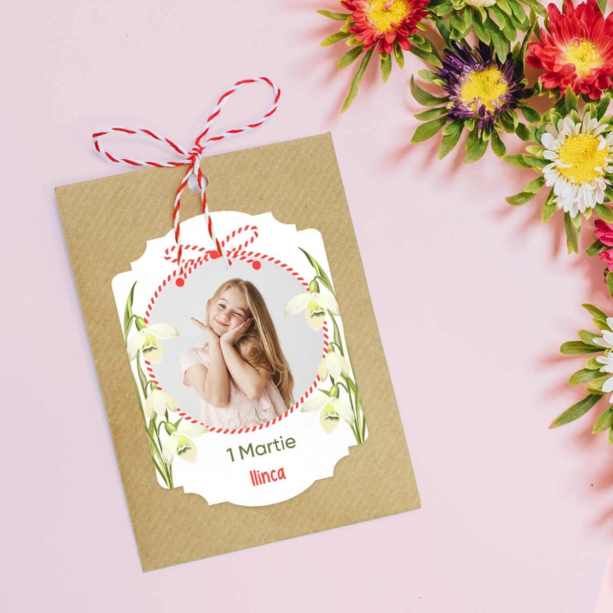 Spersonalizowany martisor do zasadzenia ze zdjęciem i wiadomością – śnieżyczki