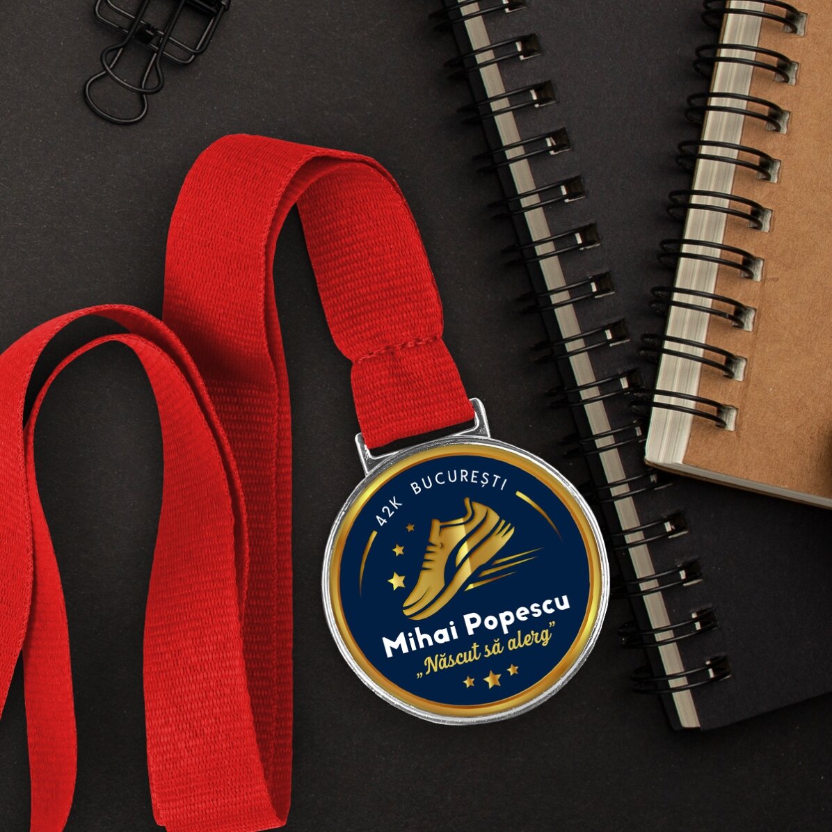 Personalised medal with text for runners