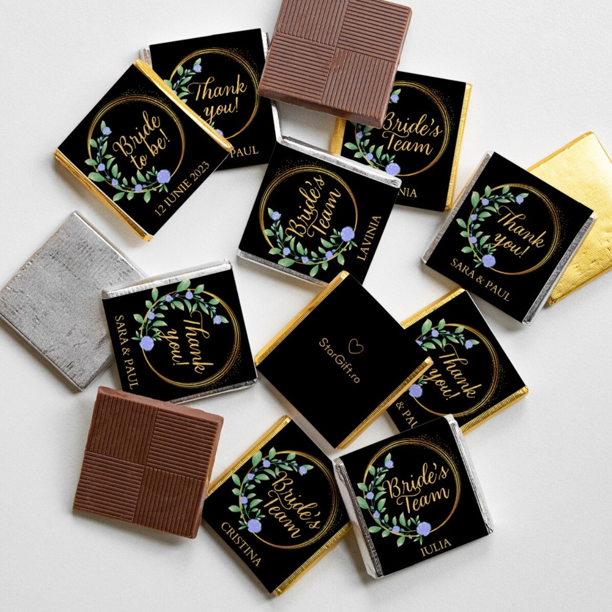 Personalised mini chocolate favour with message - Floral