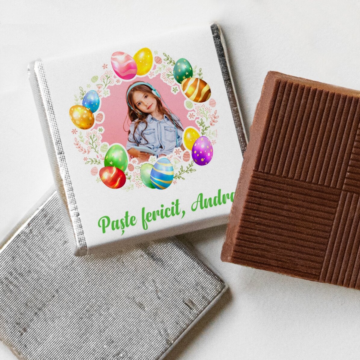 Mini chocolate personalised with a photo and text - Happy Easter