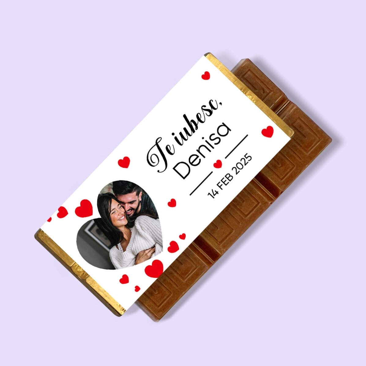 Mini chocolate bar personalised with a photo and message - I love you