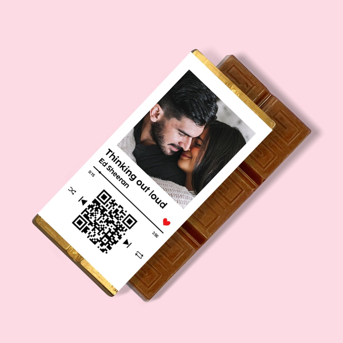 Mini tabliczka czekolady z personalizowanym zdjęciem, wiadomością i kodem QR – Nasza piosenka