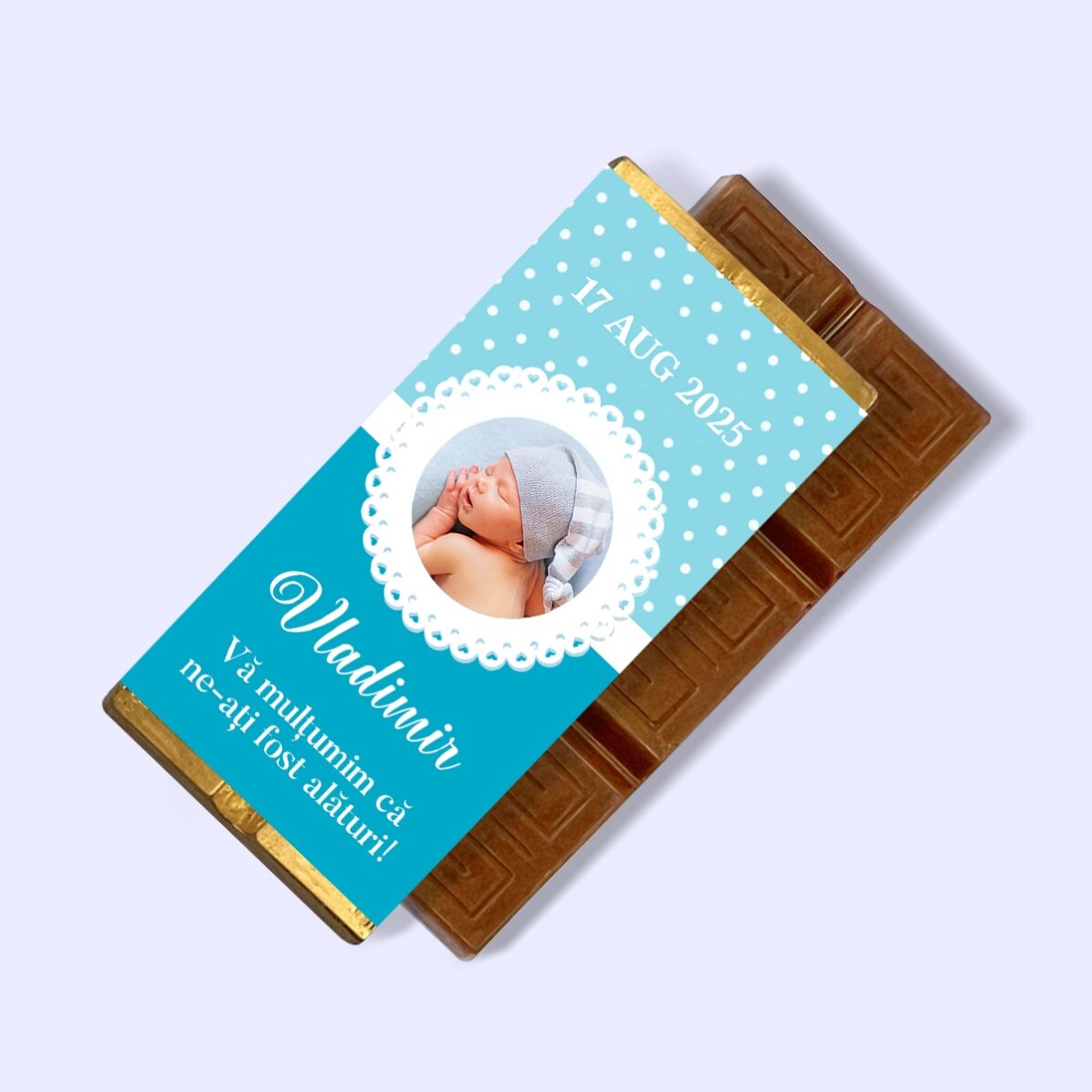 Mini chocolate bar personalised with photo and text - Christening favour